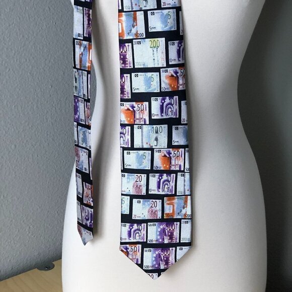 Giorgio Passigatti Moda Italiana Silk Necktie - Traveling Currencies - Picture 3 of 6
